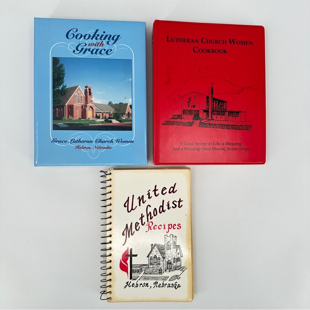 Vintage Church Ladies Cookbooks Lot of 3 Lutheran Methodist Recipes 1988 1995
